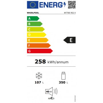 Whirlpool WT70E 952 X Ψυγείο Δίπορτο 457lt NoFrost Υ190xΠ70xΒ72.5εκ. Inox